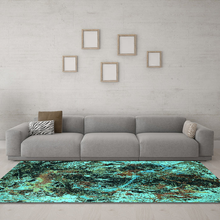 Machine Washable Oriental Turquoise Industrial Area Rugs in a Living Room,, wshurb2670turq