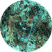 Round Oriental Turquoise Industrial Rug, urb2670turq