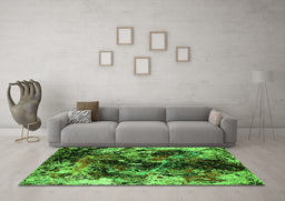 Machine Washable Oriental Green Industrial Area Rugs in a Living Room,, wshurb2670grn