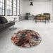 Round Machine Washable Industrial Modern Night Red Rug in a Office, wshurb2670