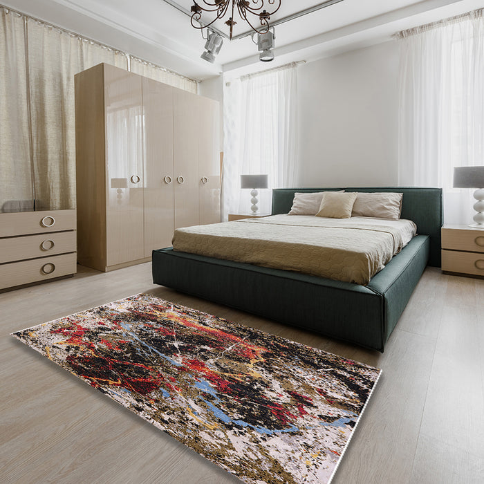 Machine Washable Industrial Modern Night Red Rug in a Bedroom, wshurb2670