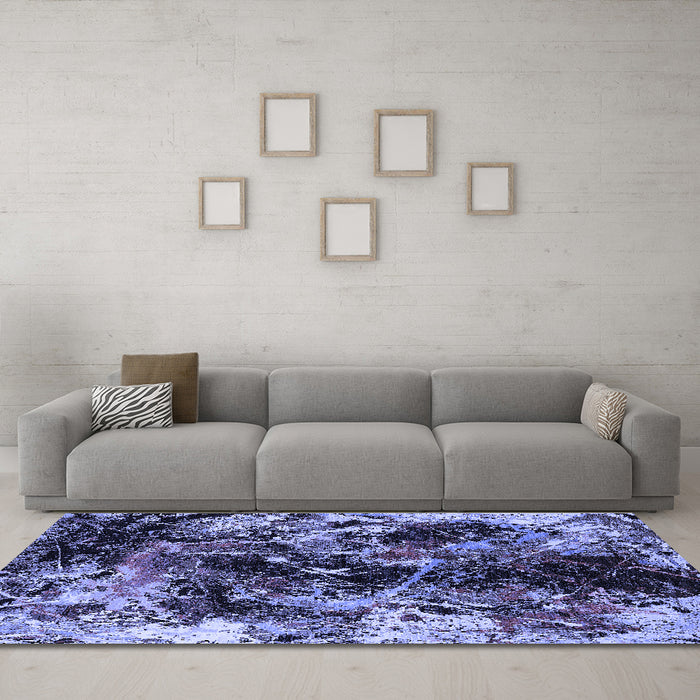 Machine Washable Oriental Blue Industrial Rug in a Living Room, wshurb2670blu