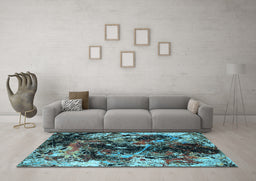 Machine Washable Oriental Light Blue Industrial Rug in a Living Room, wshurb2670lblu