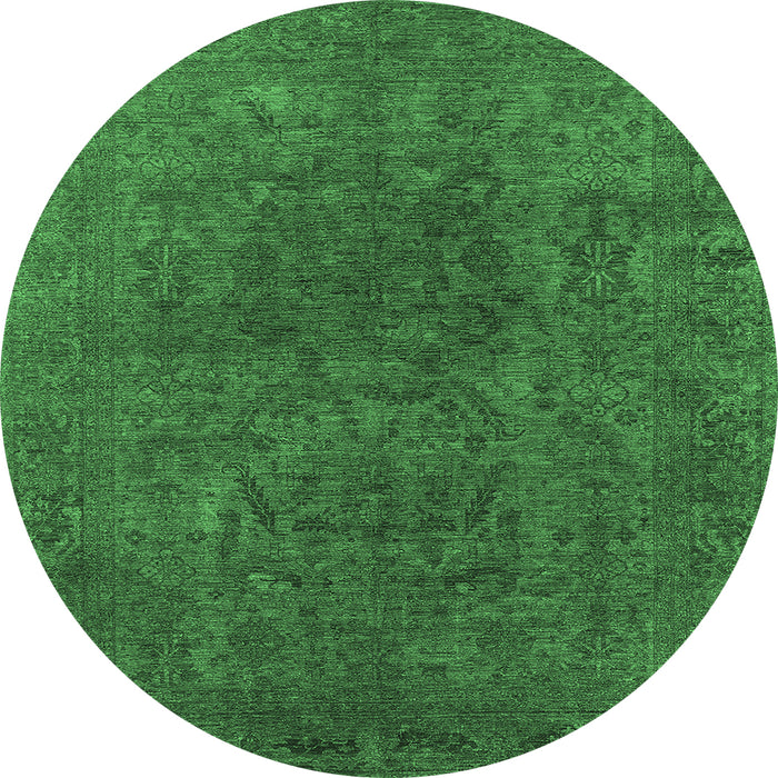 Round Machine Washable Oriental Emerald Green Industrial Area Rugs, wshurb2671emgrn