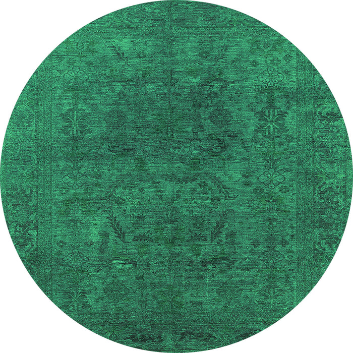 Round Machine Washable Oriental Green Industrial Area Rugs, wshurb2671grn