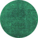 Round Machine Washable Oriental Green Industrial Area Rugs, wshurb2671grn