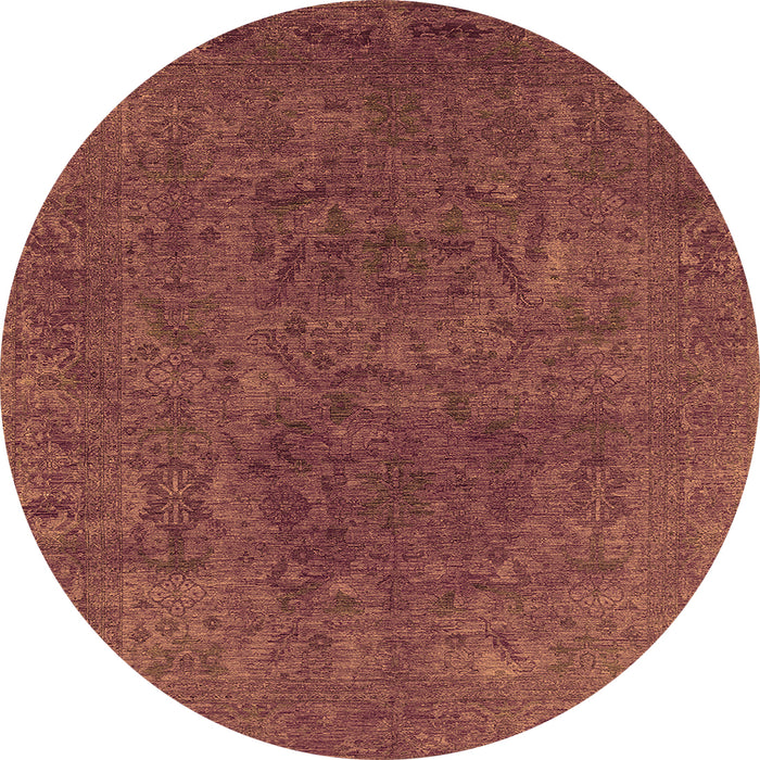 Round Machine Washable Oriental Orange Industrial Area Rugs, wshurb2671org