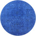 Round Mid-Century Modern Neon Blue Oriental Rug, urb2671