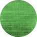 Round Machine Washable Oriental Green Industrial Area Rugs, wshurb2672grn