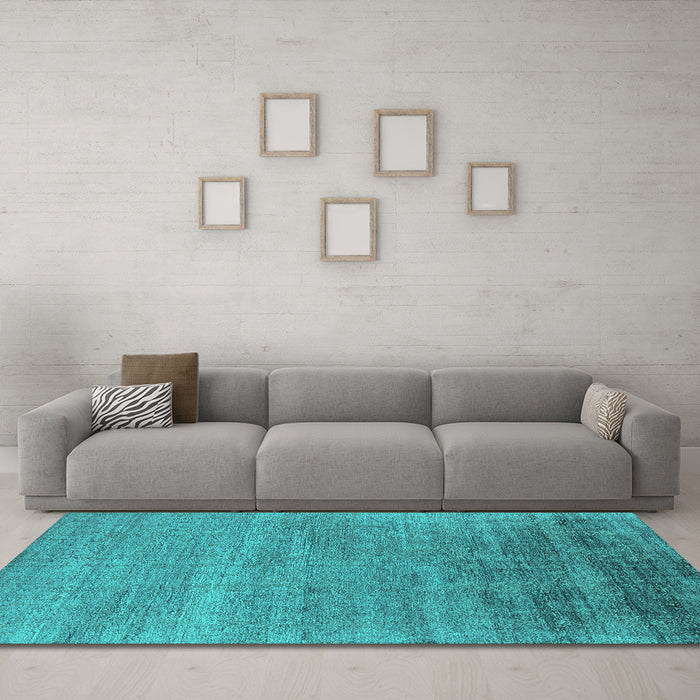 Machine Washable Oriental Turquoise Industrial Area Rugs in a Living Room,, wshurb2672turq