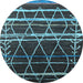 Round Machine Washable Oriental Light Blue Industrial Rug, wshurb2673lblu