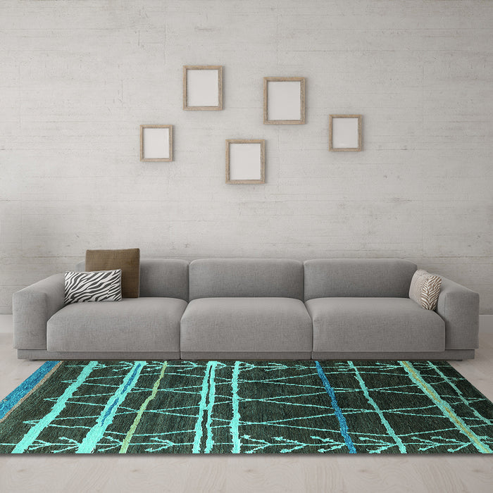 Machine Washable Oriental Turquoise Industrial Area Rugs in a Living Room,, wshurb2673turq