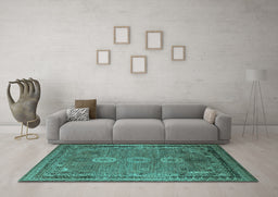Machine Washable Oriental Turquoise Industrial Area Rugs in a Living Room,, wshurb2674turq
