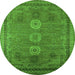 Round Machine Washable Oriental Green Industrial Area Rugs, wshurb2674grn