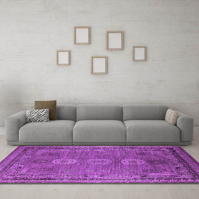 Machine Washable Oriental Purple Industrial Area Rugs in a Living Room, wshurb2674pur