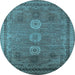 Round Machine Washable Oriental Light Blue Industrial Rug, wshurb2674lblu