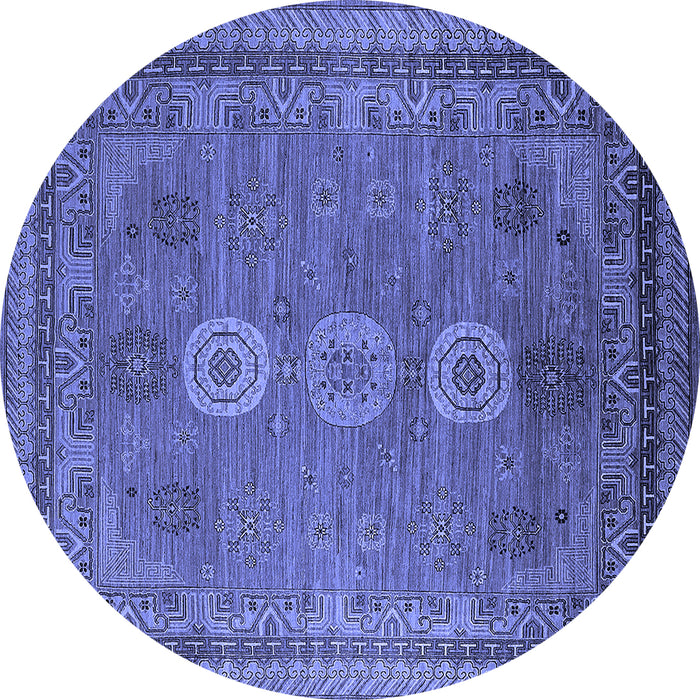 Round Oriental Blue Industrial Rug, urb2674blu