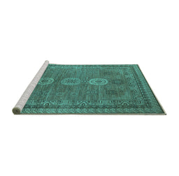 Sideview of Machine Washable Oriental Turquoise Industrial Area Rugs, wshurb2674turq