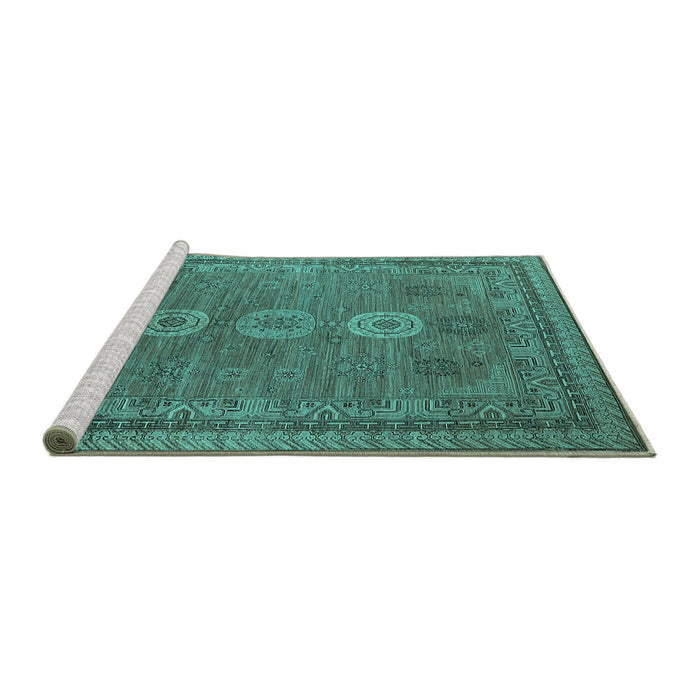 Sideview of Machine Washable Oriental Turquoise Industrial Area Rugs, wshurb2674turq