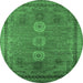 Round Machine Washable Oriental Emerald Green Industrial Area Rugs, wshurb2674emgrn