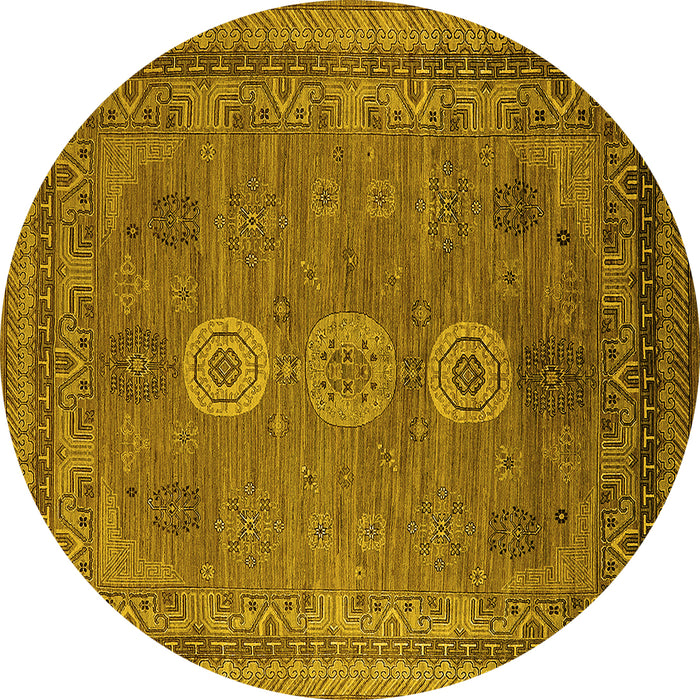 Round Machine Washable Oriental Yellow Industrial Rug, wshurb2674yw