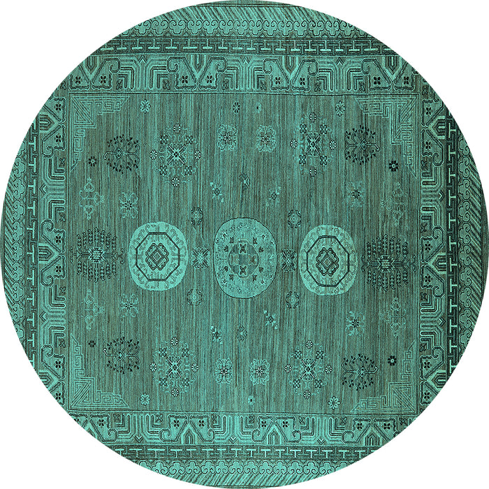 Round Machine Washable Oriental Turquoise Industrial Area Rugs, wshurb2674turq