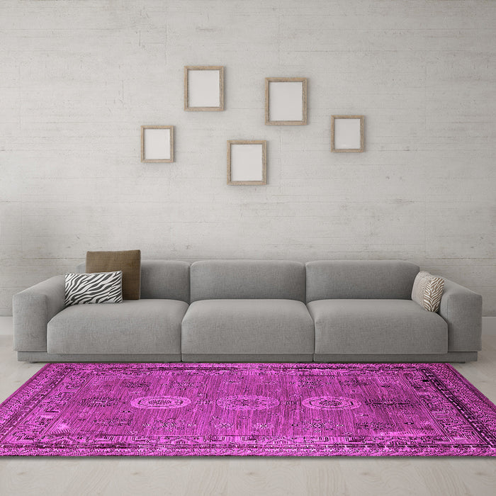 Machine Washable Oriental Pink Industrial Rug in a Living Room, wshurb2674pnk