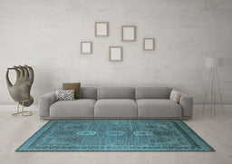 Machine Washable Oriental Light Blue Industrial Rug in a Living Room, wshurb2674lblu