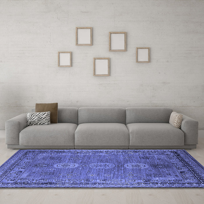 Machine Washable Oriental Blue Industrial Rug in a Living Room, wshurb2674blu