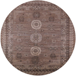 Round Mid-Century Modern Reddish Brown Oriental Rug, urb2674