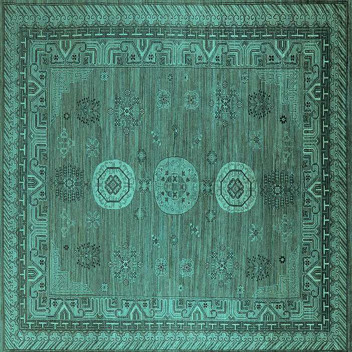 Square Machine Washable Oriental Turquoise Industrial Area Rugs, wshurb2674turq