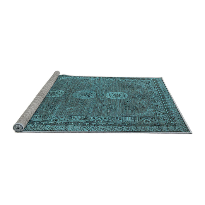 Sideview of Machine Washable Oriental Light Blue Industrial Rug, wshurb2674lblu
