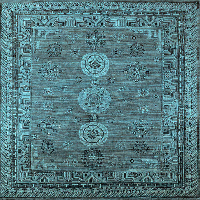 Square Machine Washable Oriental Light Blue Industrial Rug, wshurb2674lblu