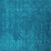 Square Machine Washable Oriental Turquoise Industrial Area Rugs, wshurb2675turq