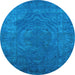 Round Machine Washable Oriental Light Blue Industrial Rug, wshurb2675lblu