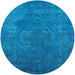 Round Mid-Century Modern Deep Sky Blue Oriental Rug, urb2675