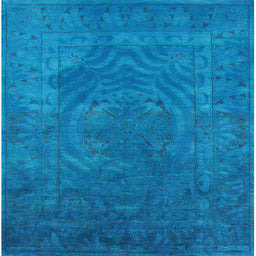 Square Mid-Century Modern Deep Sky Blue Oriental Rug, urb2675
