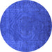 Round Machine Washable Oriental Blue Industrial Rug, wshurb2675blu