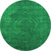 Round Machine Washable Oriental Green Industrial Area Rugs, wshurb2675grn