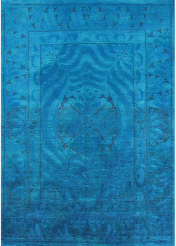 Machine Washable Industrial Modern Deep Sky Blue Rug, wshurb2675