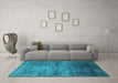 Machine Washable Oriental Turquoise Industrial Area Rugs in a Living Room,, wshurb2676turq