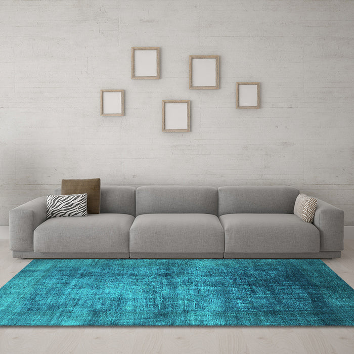 Machine Washable Oriental Turquoise Industrial Area Rugs in a Living Room,, wshurb2676turq