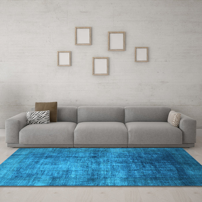 Machine Washable Oriental Light Blue Industrial Rug in a Living Room, wshurb2676lblu