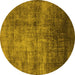 Round Machine Washable Oriental Yellow Industrial Rug, wshurb2676yw