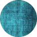 Round Machine Washable Oriental Turquoise Industrial Area Rugs, wshurb2676turq