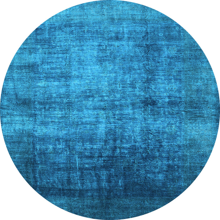 Round Machine Washable Oriental Light Blue Industrial Rug, wshurb2676lblu
