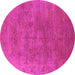 Round Machine Washable Oriental Pink Industrial Rug, wshurb2677pnk