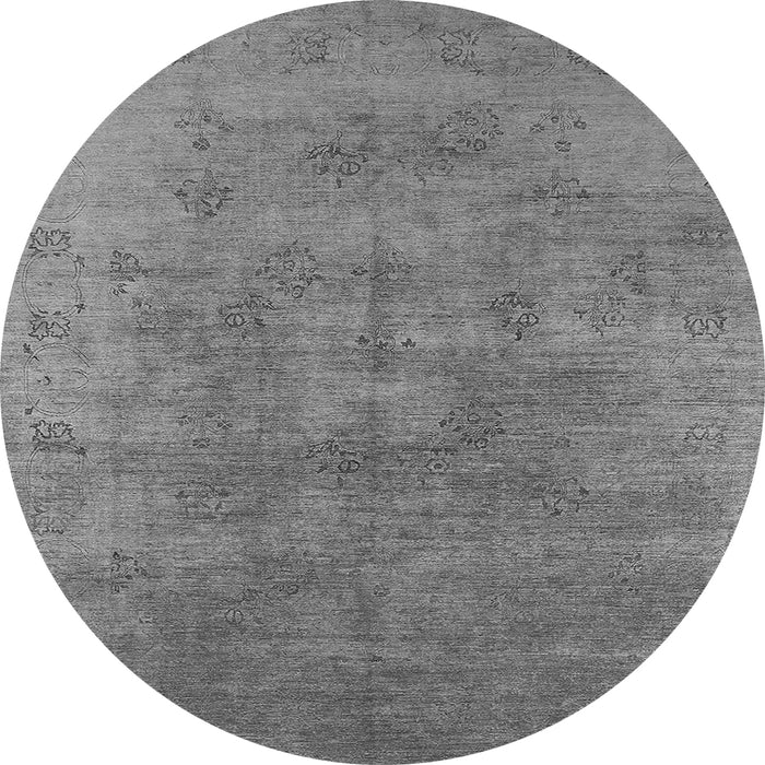 Round Machine Washable Oriental Gray Industrial Rug, wshurb2677gry