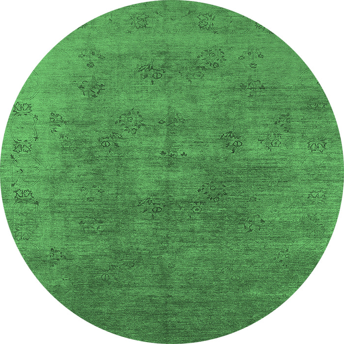 Round Machine Washable Oriental Emerald Green Industrial Area Rugs, wshurb2677emgrn