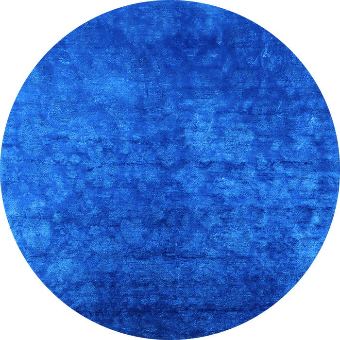 Round Machine Washable Oriental Light Blue Industrial Rug, wshurb2678lblu